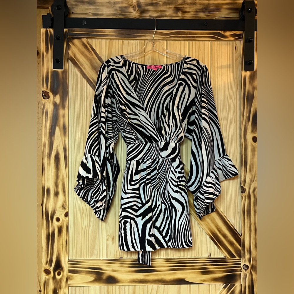 Zebra Flounce Blouse Blk Wht Multi XL